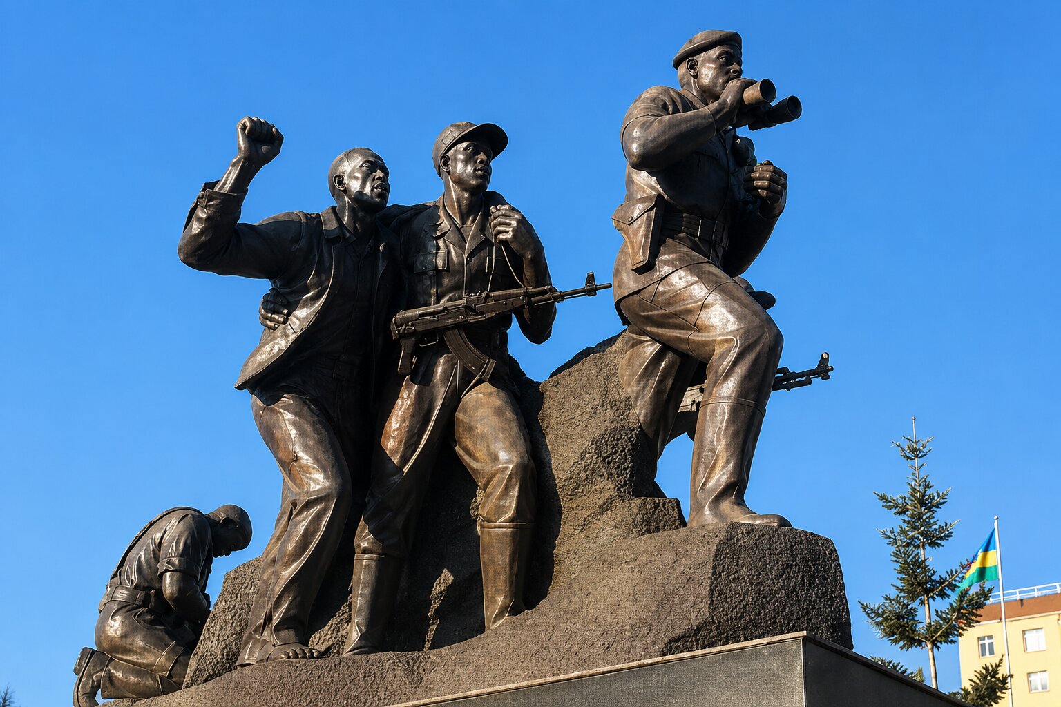 A War Memorial Statue Of Soldiers In Rwanda
