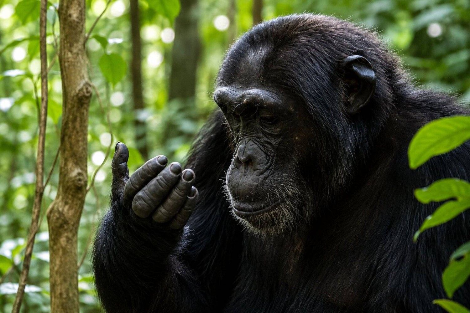Chimpanzee Checking His Hand